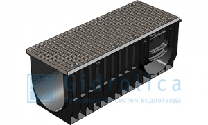 Комплект Gidrolica Light: лоток водоотводный DN300 Лв-30.38.28 - пластиковый c решеткой Рв -30.37.100 ячеистой стальной оцинкованной, класс А15